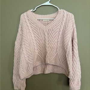 La Hearts Blush V-Neck Cable Knit Sweater